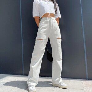 Streetwear High-Waist Straight-Leg Distressed Jeans